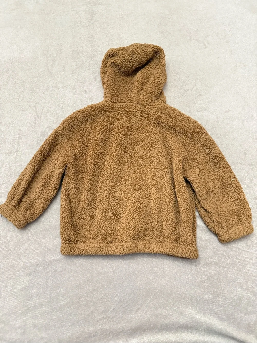 SHEIN Girls Teddy Fleece Hoodie Size 5Y Brown Sherpa Pullover Hooded Sweatshirt